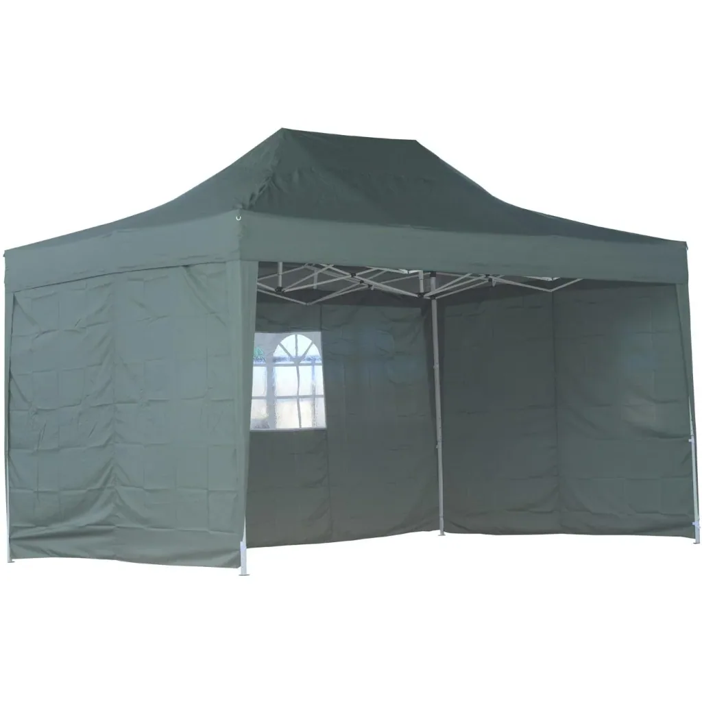 Folding gazebo 3x4.5m incl. 3 side panels weatherproof green