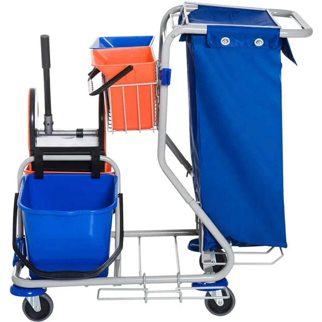 Cleaning trolley 4 buckets with wheels blue-orange
