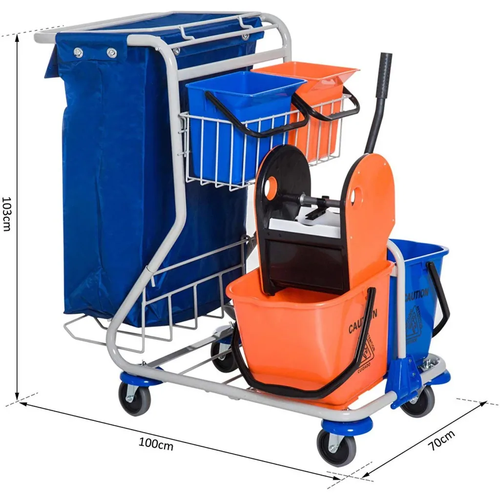 Cleaning trolley 4 buckets with wheels blue-orange