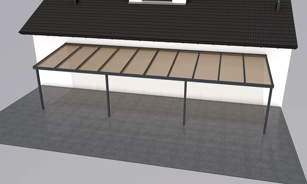Patio roof Premium, anthracite, 10140 x 3060 mm - Acrylic multi-wall sheets 16 mm, bronze