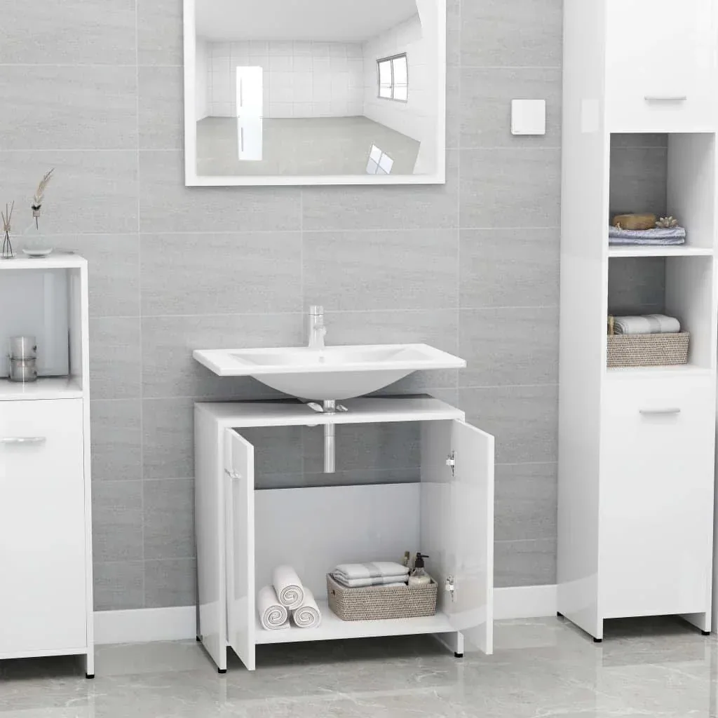 Bathroom cabinet 60x33x58 cm chipboard high gloss white