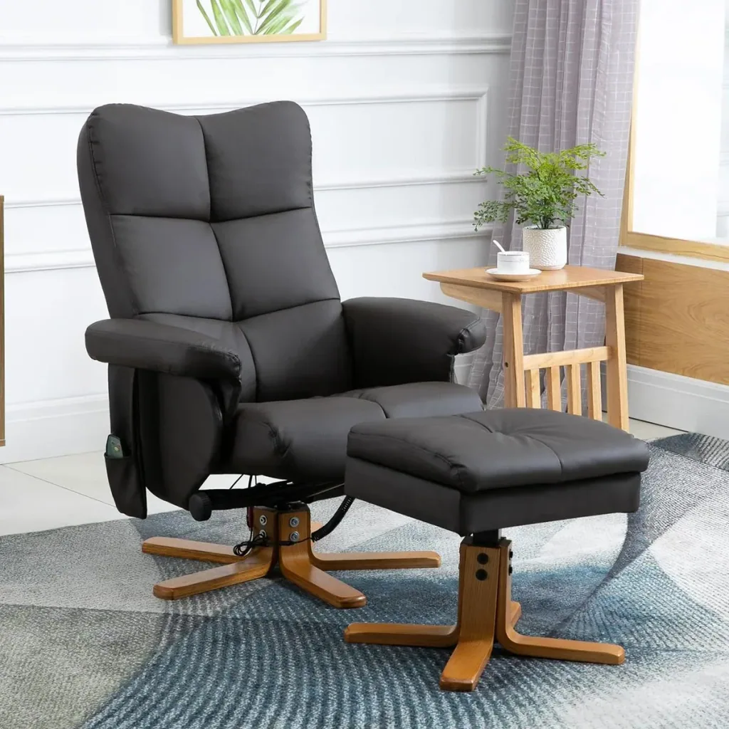 Massage chair with footstool | Relaxing chair | Brown | 80 x 86 x 99 cm