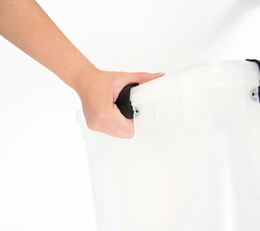 Waterproof storage box, transparent, 70 liters, set of 2