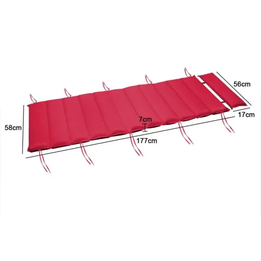 Garden cushion - For lounger - With removable cushion - Red - 117x58x7cm