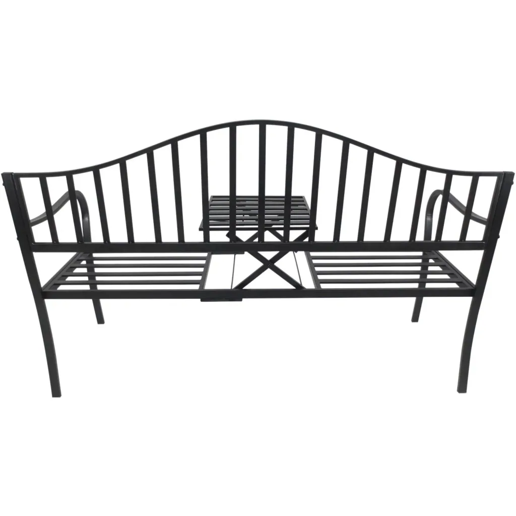Garden bench 2 seater park bench metal bench bench cushion with armrest with folding side table black 160 x 53 x 95 c