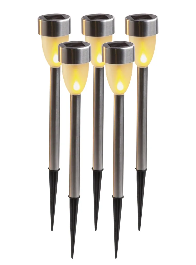 Solar LED stainless steel lights – 5 pieces