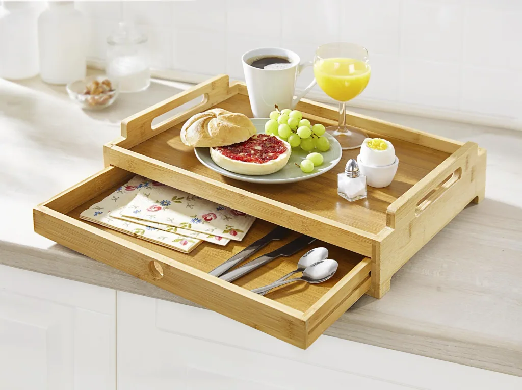 Serving tray "Spezial", with drawer, made of bamboo, 43 x 31 x 10 cm