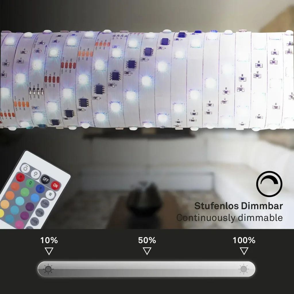 RGB LED strip, 3m, 90 RGB LEDs, 1A power supply, flexible, self-adhesive, universally shortenable