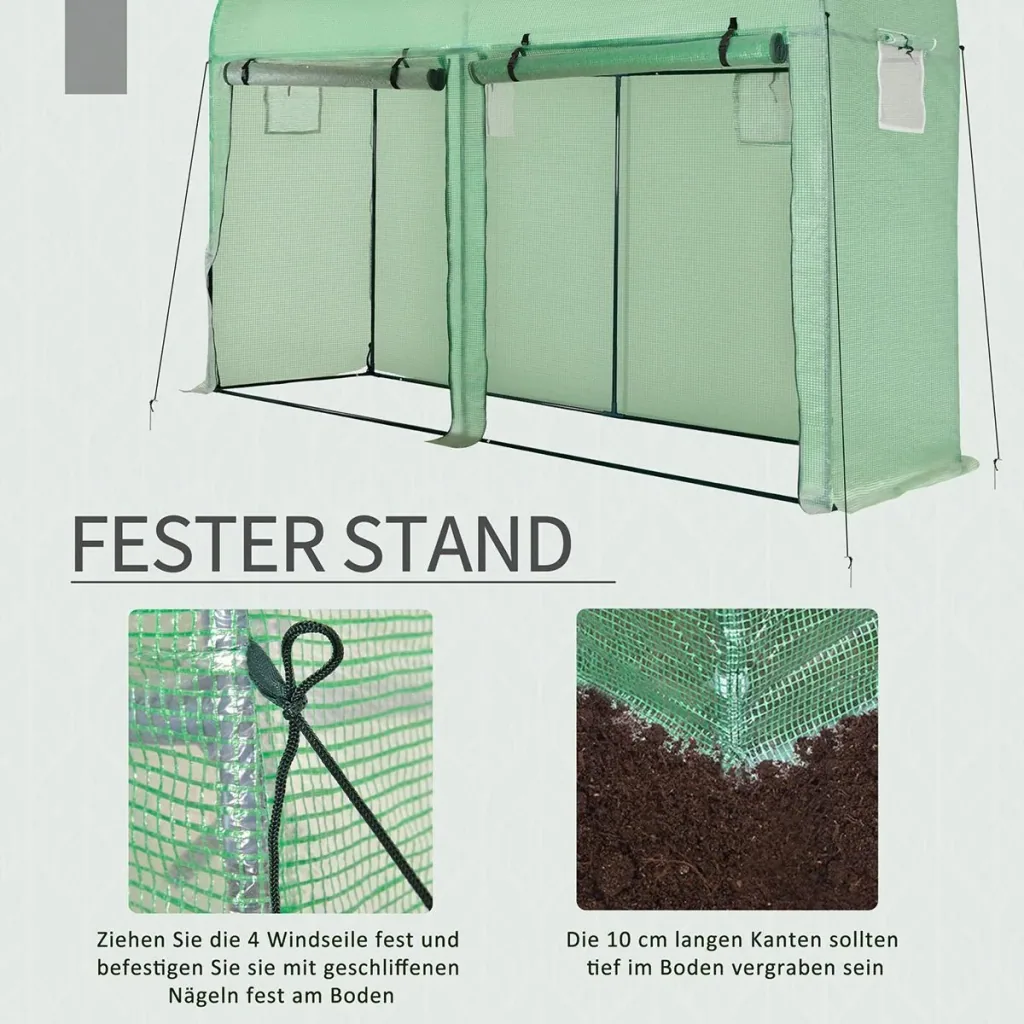 Plastic greenhouse tomato greenhouse greenhouse film tunnel cold frame 4 windows and 2 doors green steel PE-plastic 300