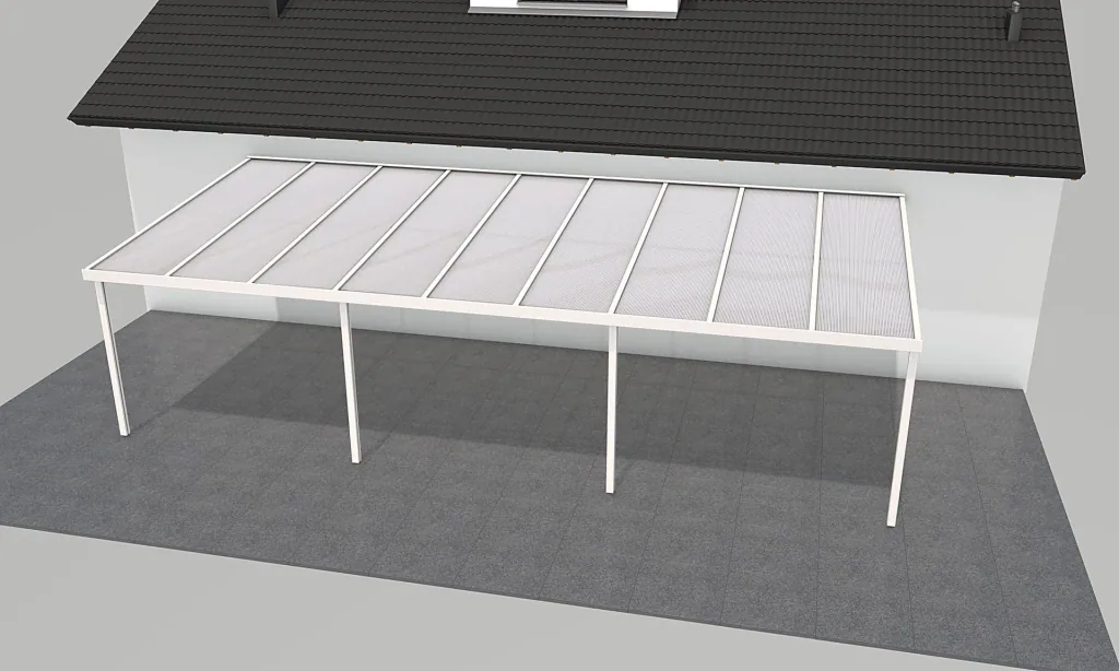 Patio roof Premium, white, 9135 x 4060 mm - Polycarbonate multi-wall sheets 16 mm, white striped