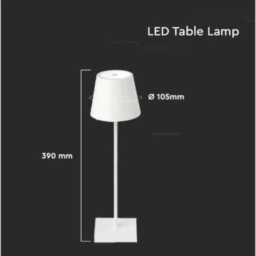 VT-7703 Table Lamp - 4000K - Dimmable by Touch - Rechargeable - White
