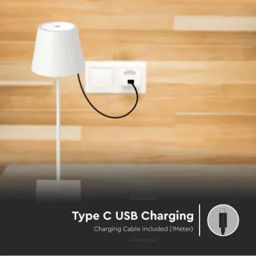 VT-7703 Table Lamp - 4000K - Dimmable by Touch - Rechargeable - White