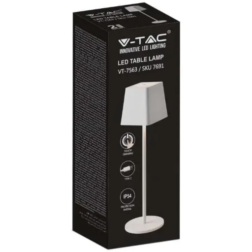 VT-7563 Table Lamp - 3000K - Dimmable by Touch - Rechargeable - White