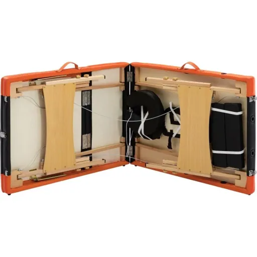 Folding massage table 3 zones wood black and orange