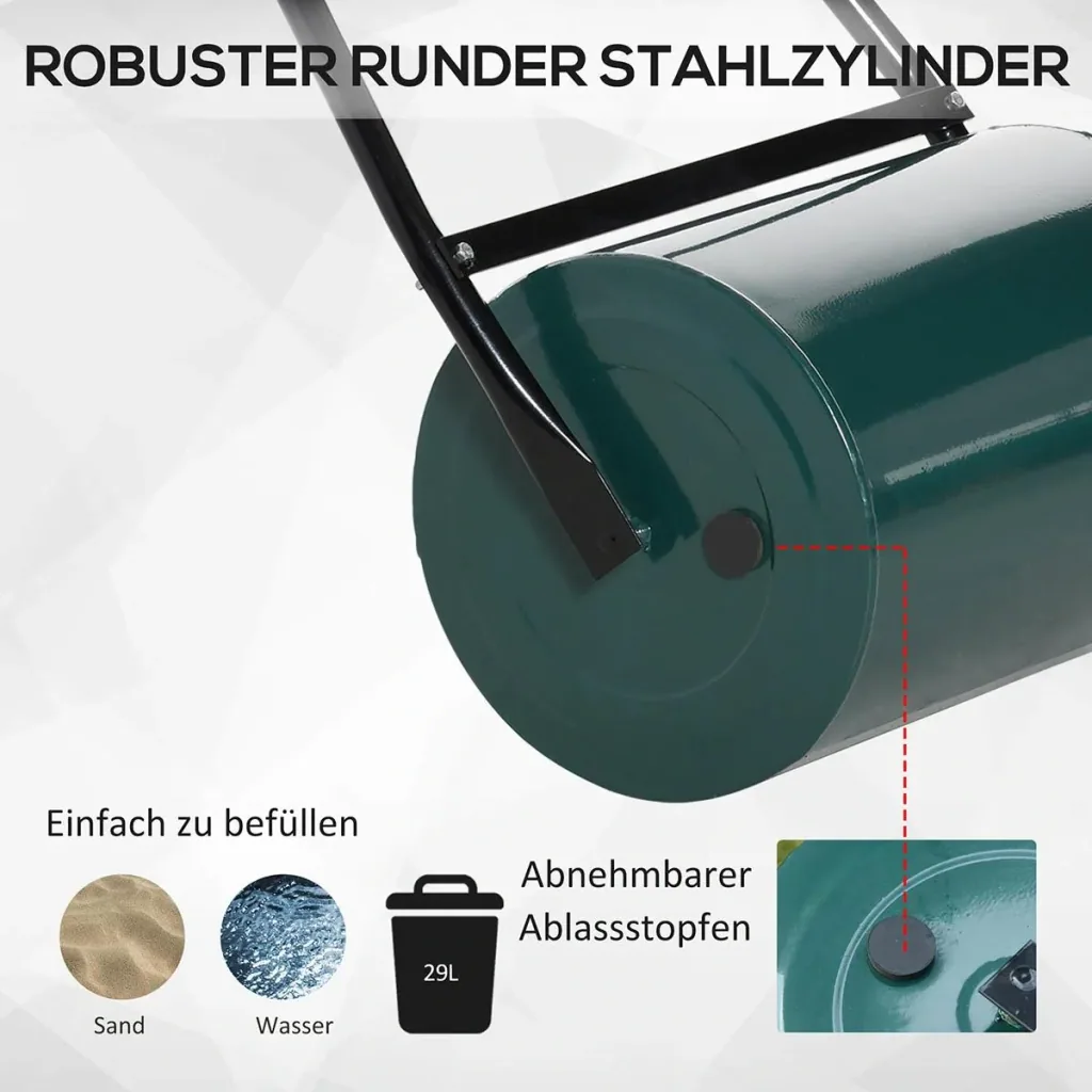 Lawn roller with U-handle garden roller garden roller 30 cm diameter 30 L water/sand filling 41 cm working width metal green