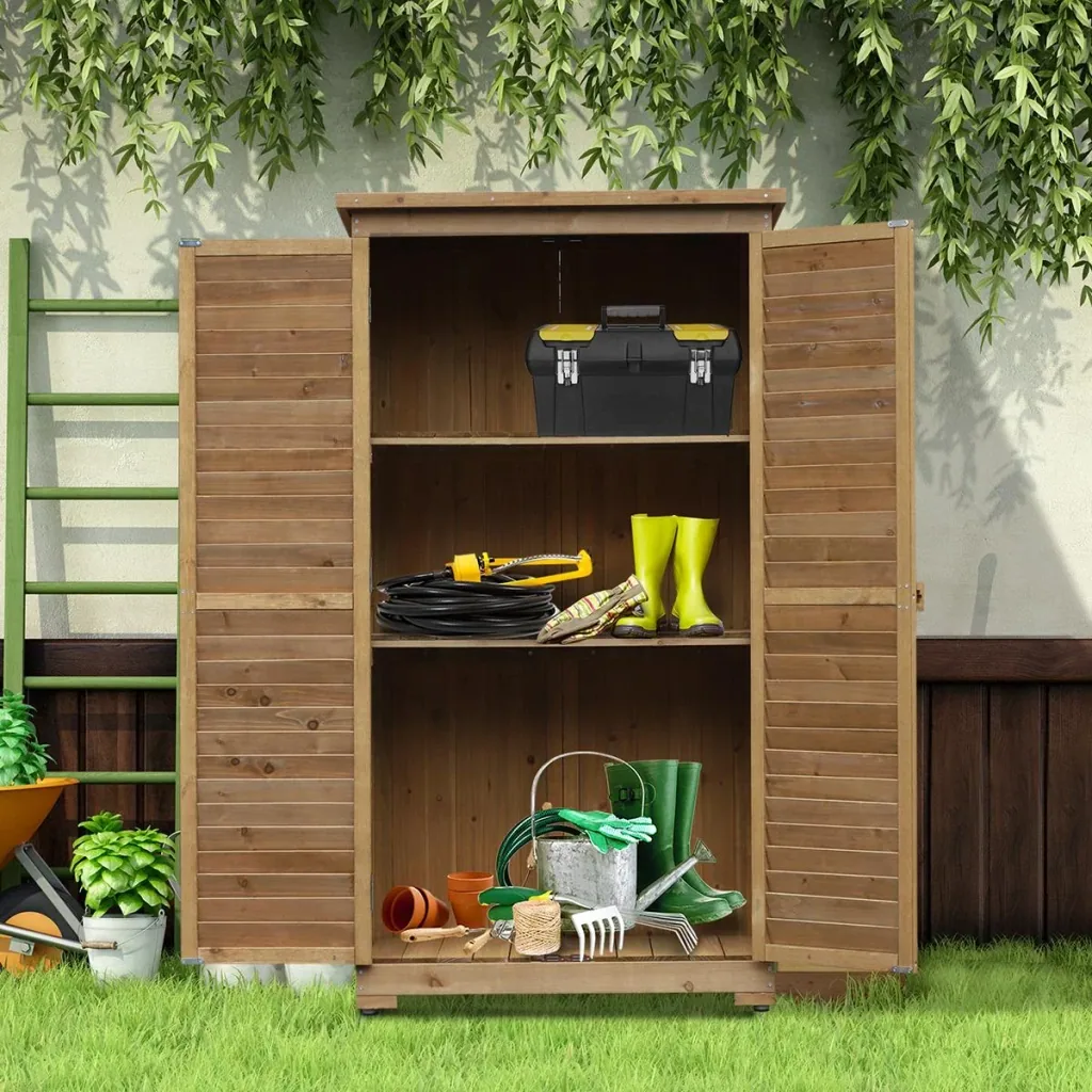 Garden cabinet with louvre doors natural