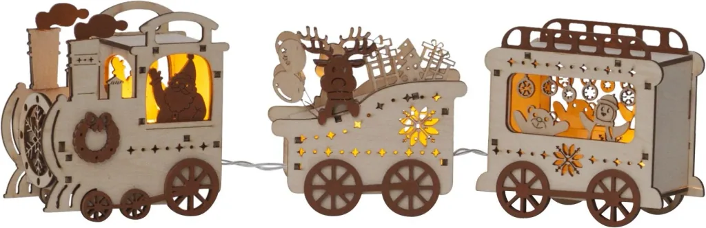 LED Christmas train with lighting, wood look