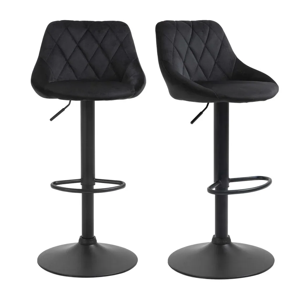 Set of 2 bar stools, swivel, padded high stool, height-adjustable bar stool without armrests, tufted backrest, footrest