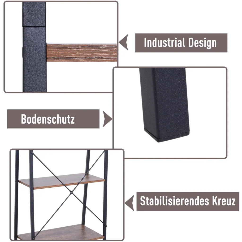 Standing shelf ladder shelf step shelf bookcase flower shelf wood vintage 4 compartments 60 x 35 x 145 cm