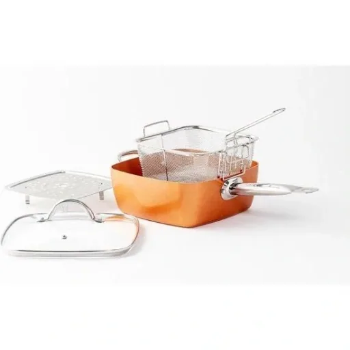 Multi-purpose pan - deep fryer / deep fryer basket - non-stick coating - marble coating - orange