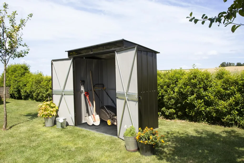 Metal tool shed with pent roof, onyx black, 208 x 130 x 201 cm