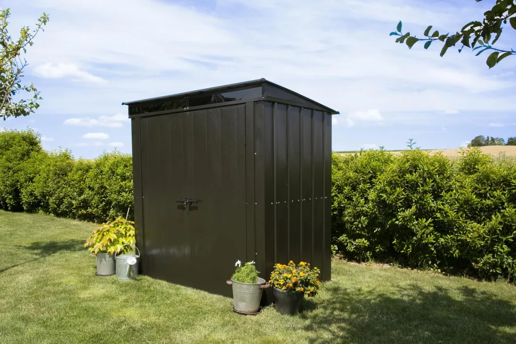 Metal tool shed with pent roof, onyx black, 208 x 130 x 201 cm