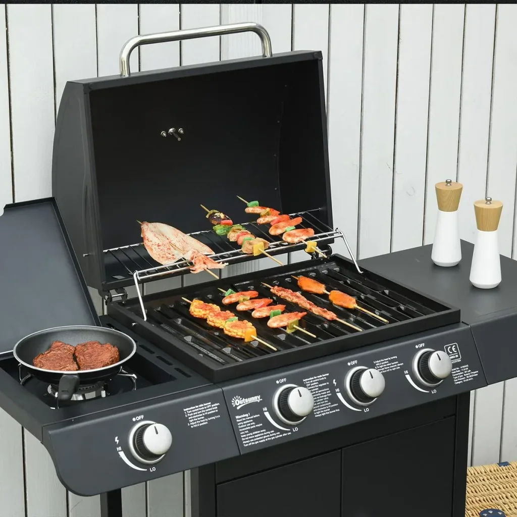 Grill cart with 4 burners black