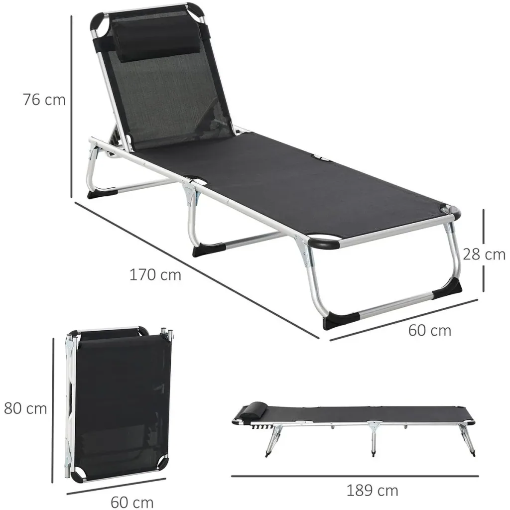 Garden lounger 5-level adjustable black