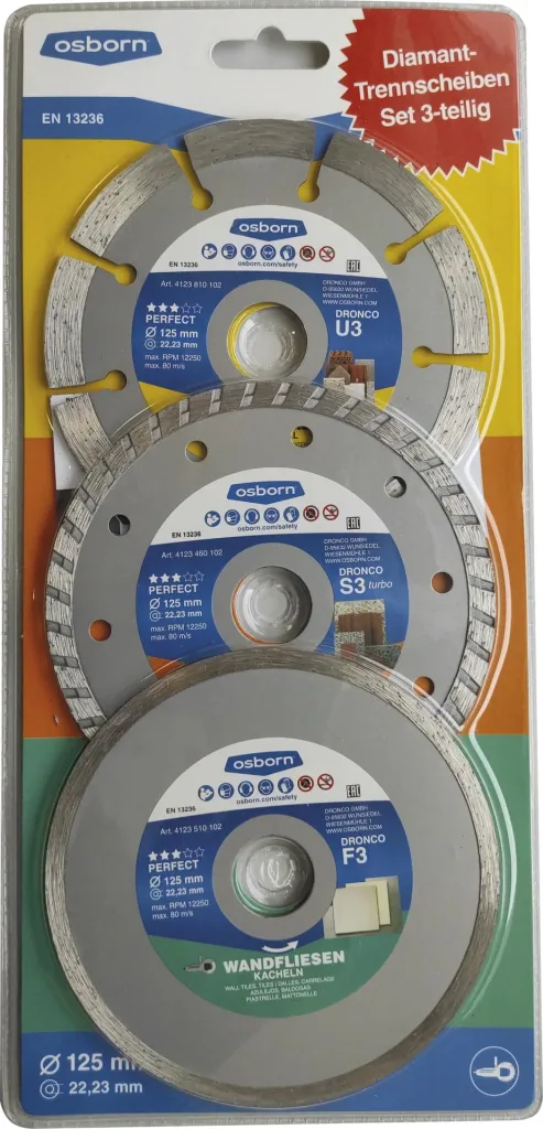 Diamond cutting disc set, 3-piece