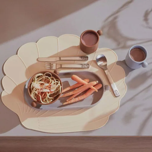 OyOy zestaw kubków dla dzieci Tiny Inka silikonowe jasny niebieski szary