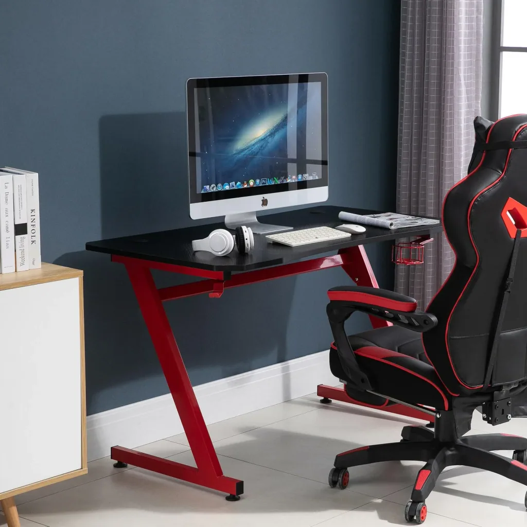 Game table with cup holder, black, red