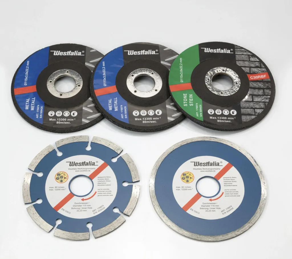 Cutting disc set 115 mm - 7 pcs. - for metal, stone and tiles