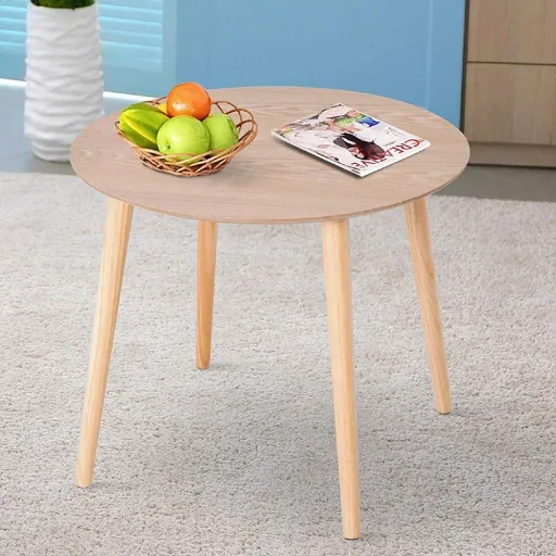 Side table, coffee table, living room table, round, made of natural pine ?58.5 x 41.5 cm