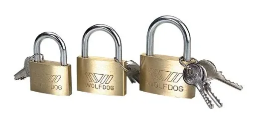 Brass lock assortment 3-piece, each with 3 keys