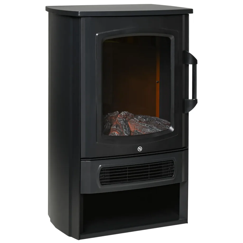 Electric fire 1000 W/2000 W with flame effect thermostat 20-25 sqm Black