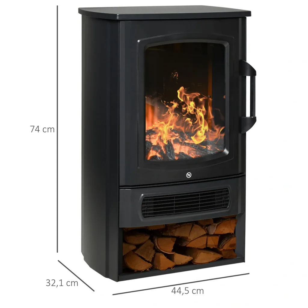Electric fire 1000 W/2000 W with flame effect thermostat 20-25 sqm Black