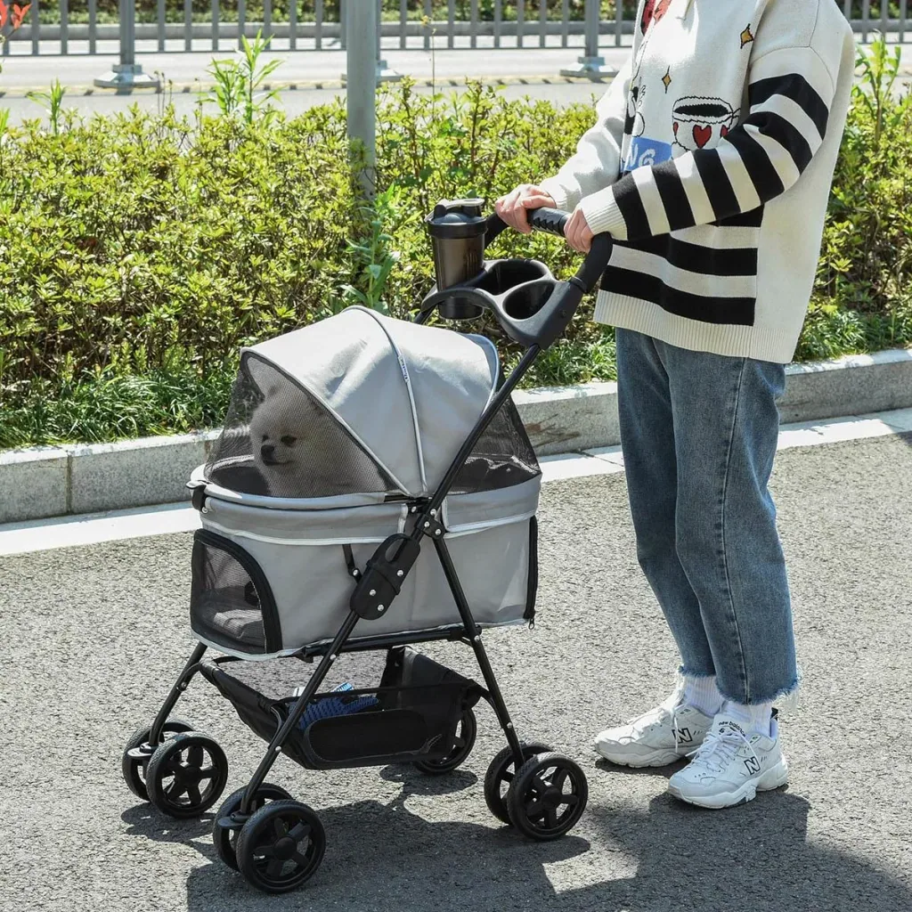 Dog buggy with folding function Dog buggy for dogs and cats Pet buggy Cat buggy Oxford Grey 67 x 45 x 96 cm