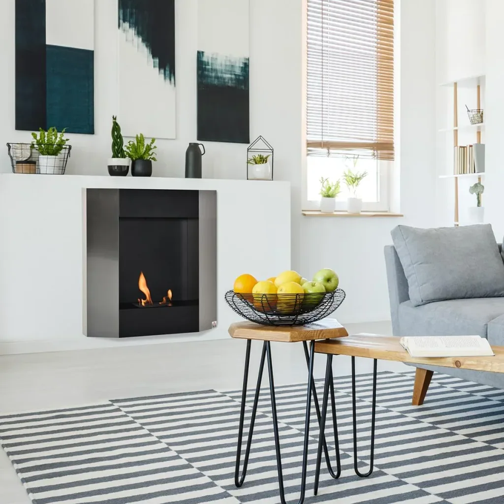 Ethanol fireplace Bio-ethanol burner 1800W 0.7L 1 hour burning time no smoke wall-mounted steel stainless steel silver+black