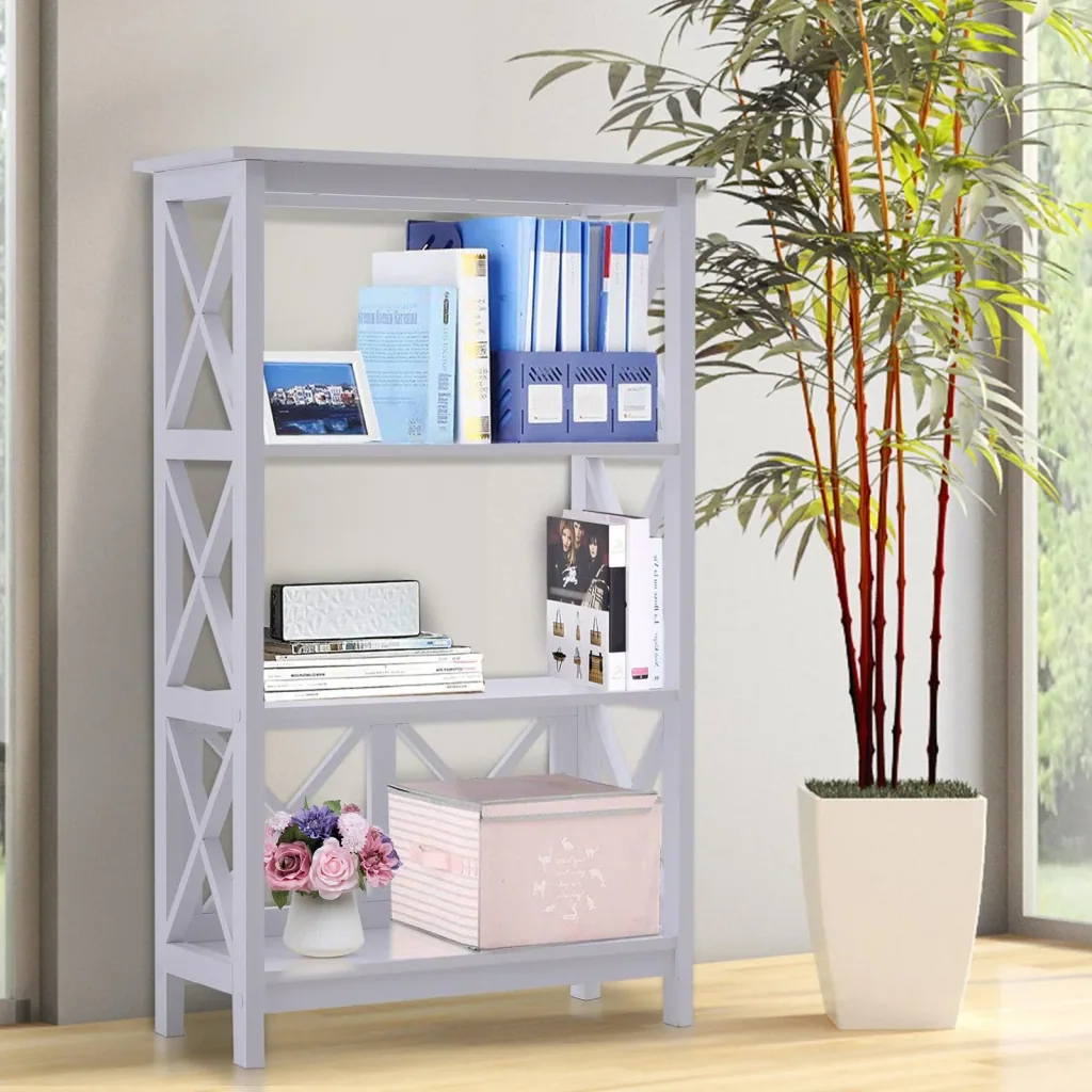 Freestanding bookcase decorative shelf 3 compartments open MDF white 70 x 30 x 113 cm