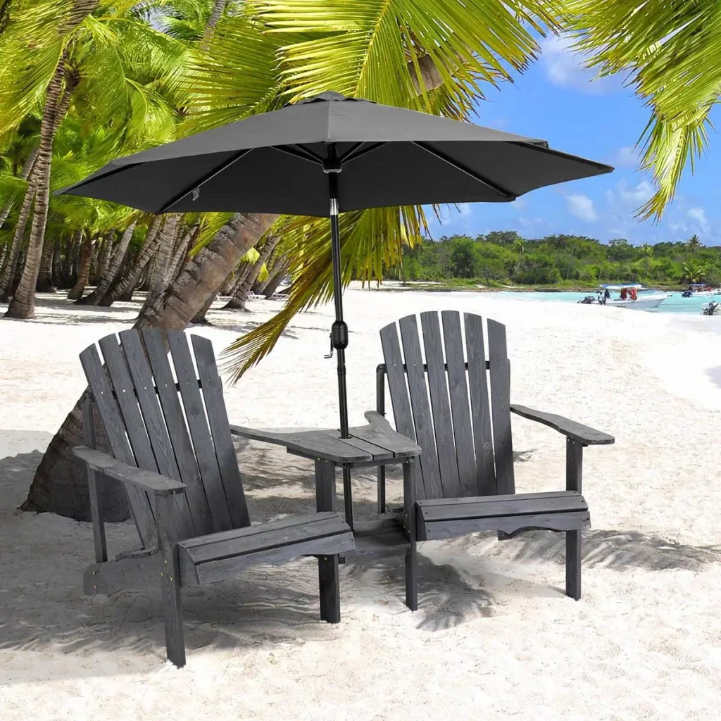 Garden chair set with side table - wood - dark grey - 178 x 87 x 92 cm