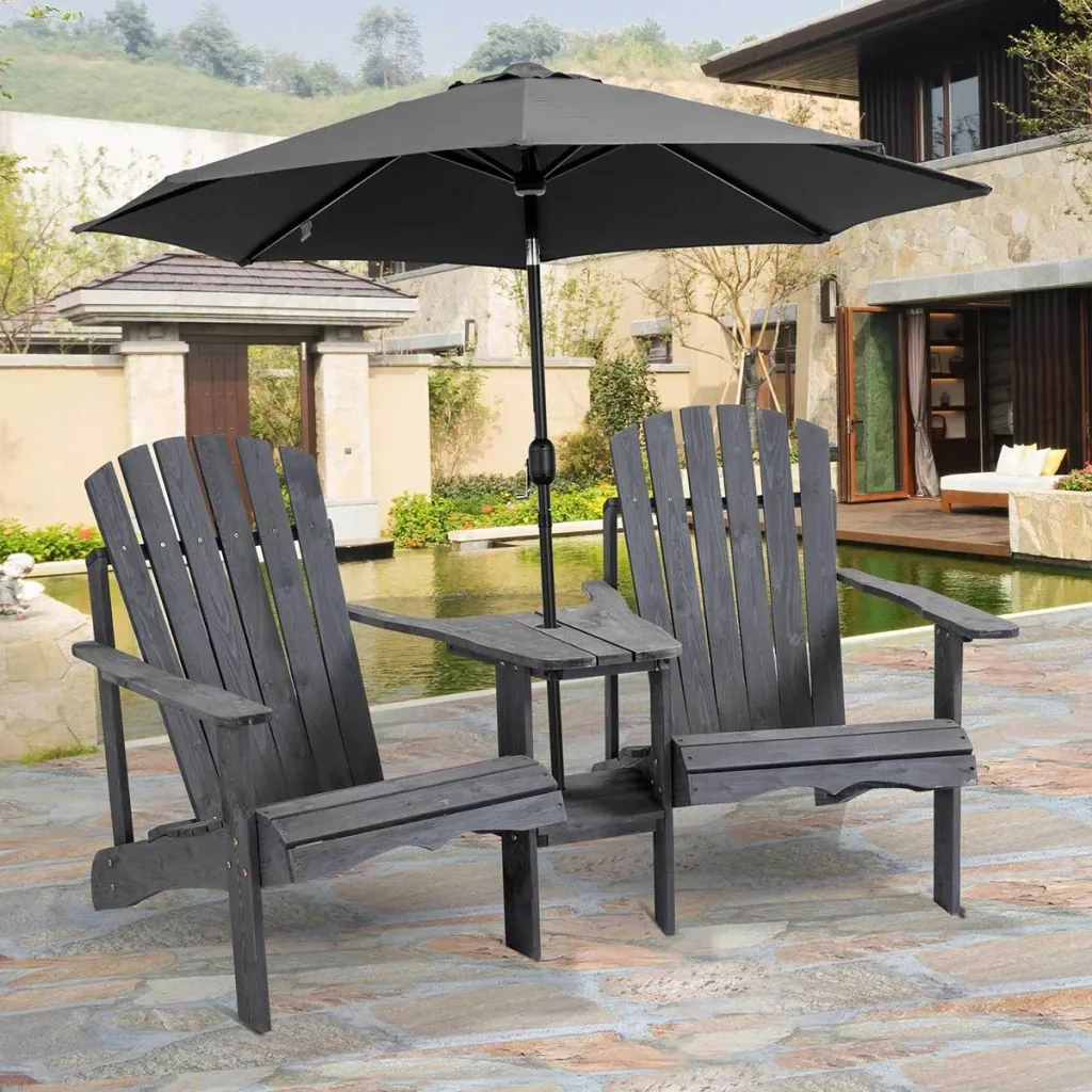 Garden chair set with side table - wood - dark grey - 178 x 87 x 92 cm