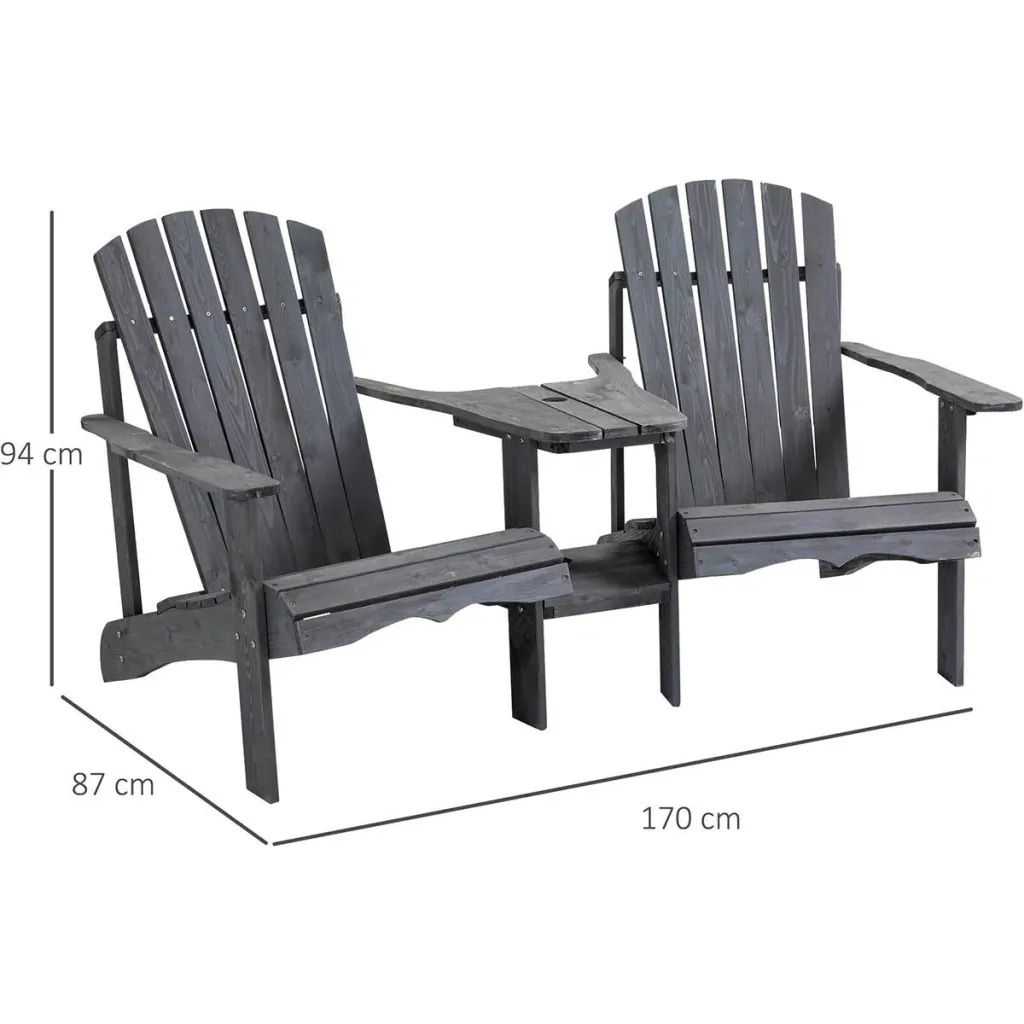 Garden chair set with side table - wood - dark grey - 178 x 87 x 92 cm