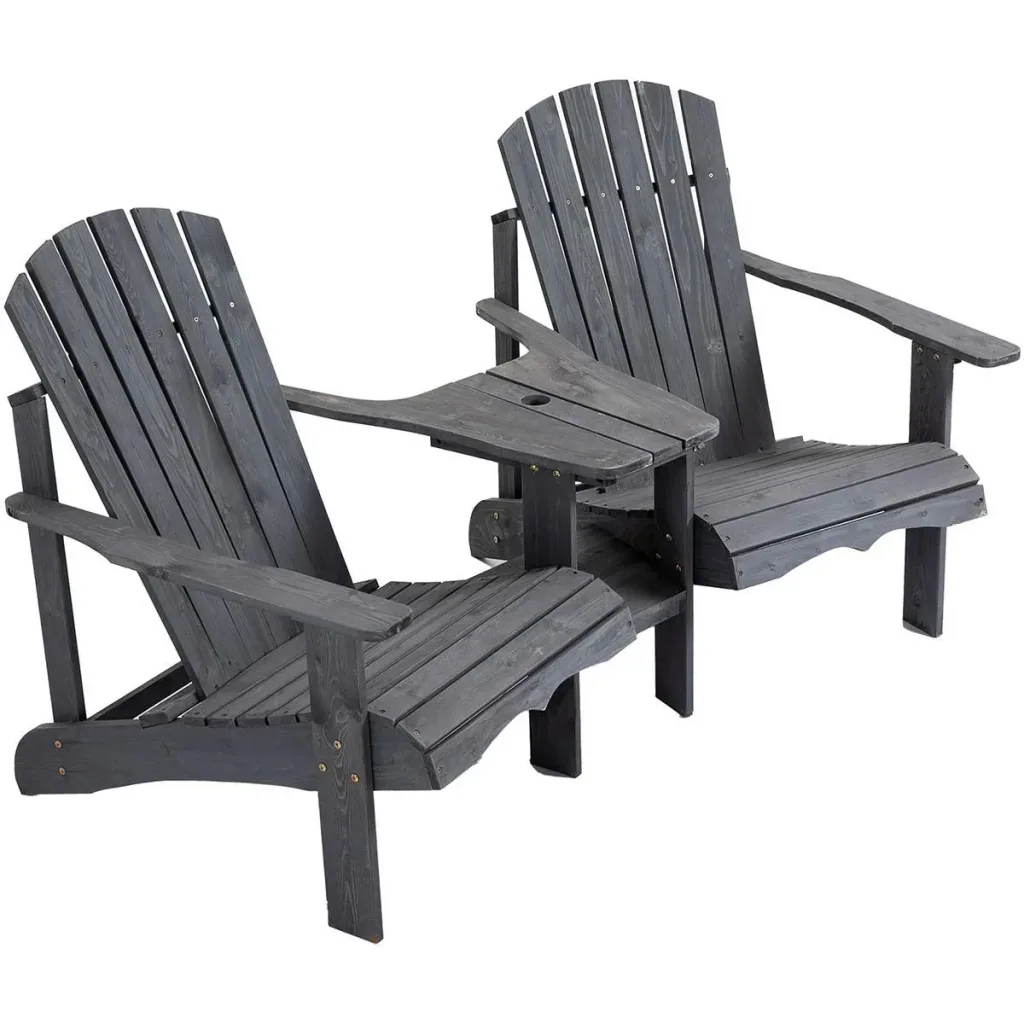 Garden chair set with side table - wood - dark grey - 178 x 87 x 92 cm