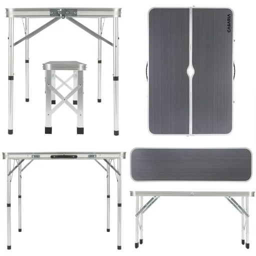 Camping bench 3 pieces gray aluminum foldable