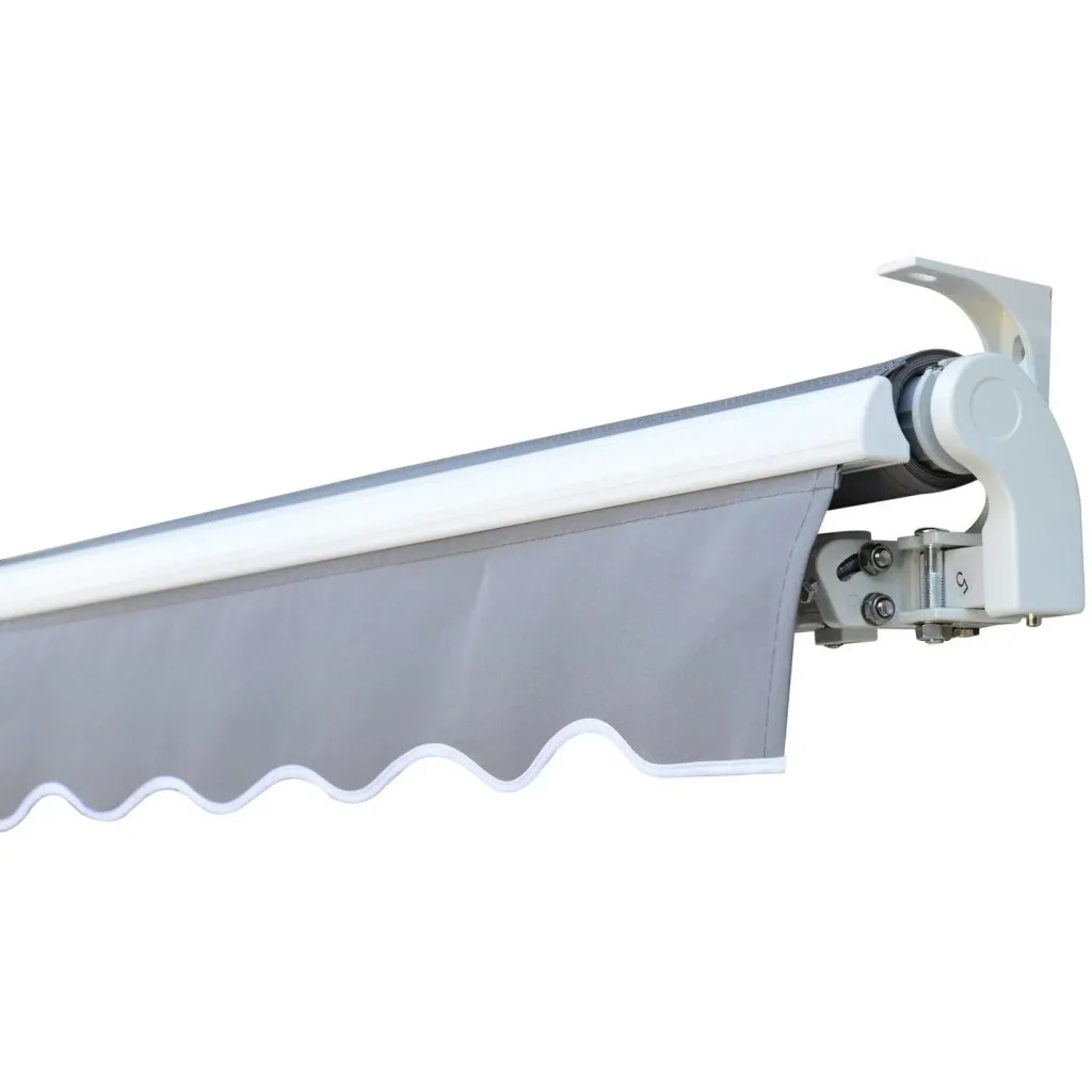 Articulated arm awning with hand crank