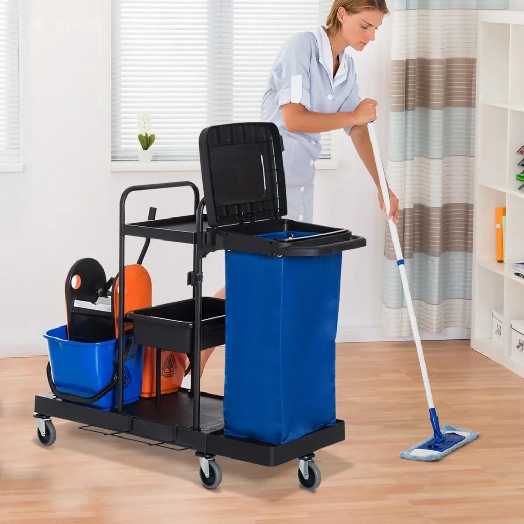 Cleaning trolley with 4 smooth-running wheels