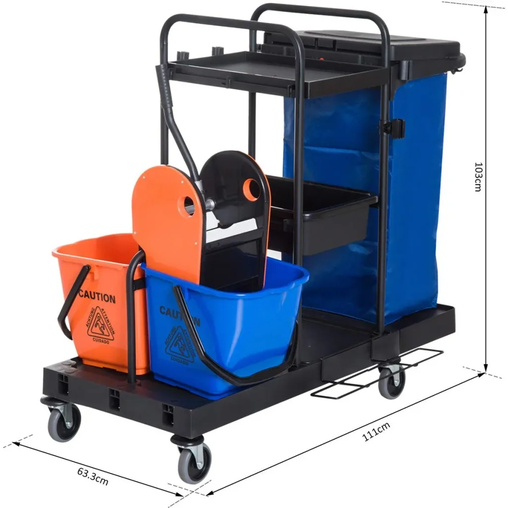 Cleaning trolley with 4 smooth-running wheels