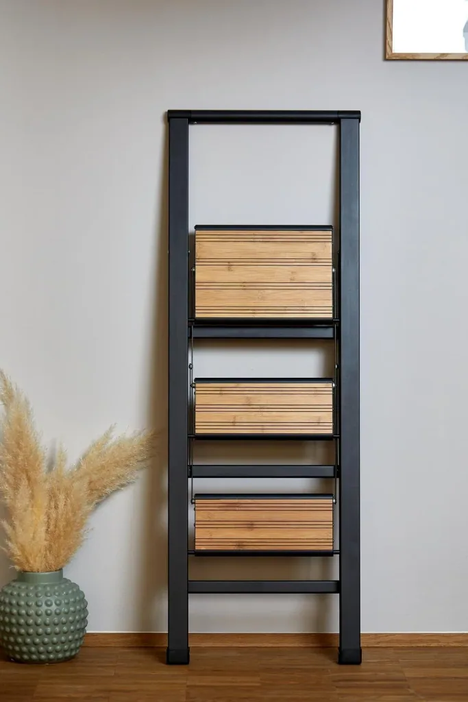 Aluminium design folding stepladder 2-step black, non-slip household ladder, safety stepladder