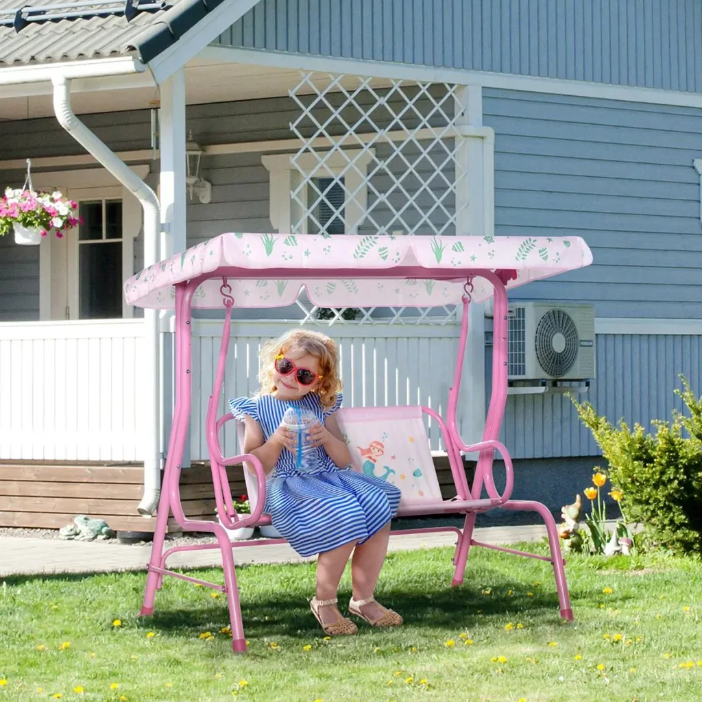 Children's swing - with roof - pink - 110 x 74 x 113 cm