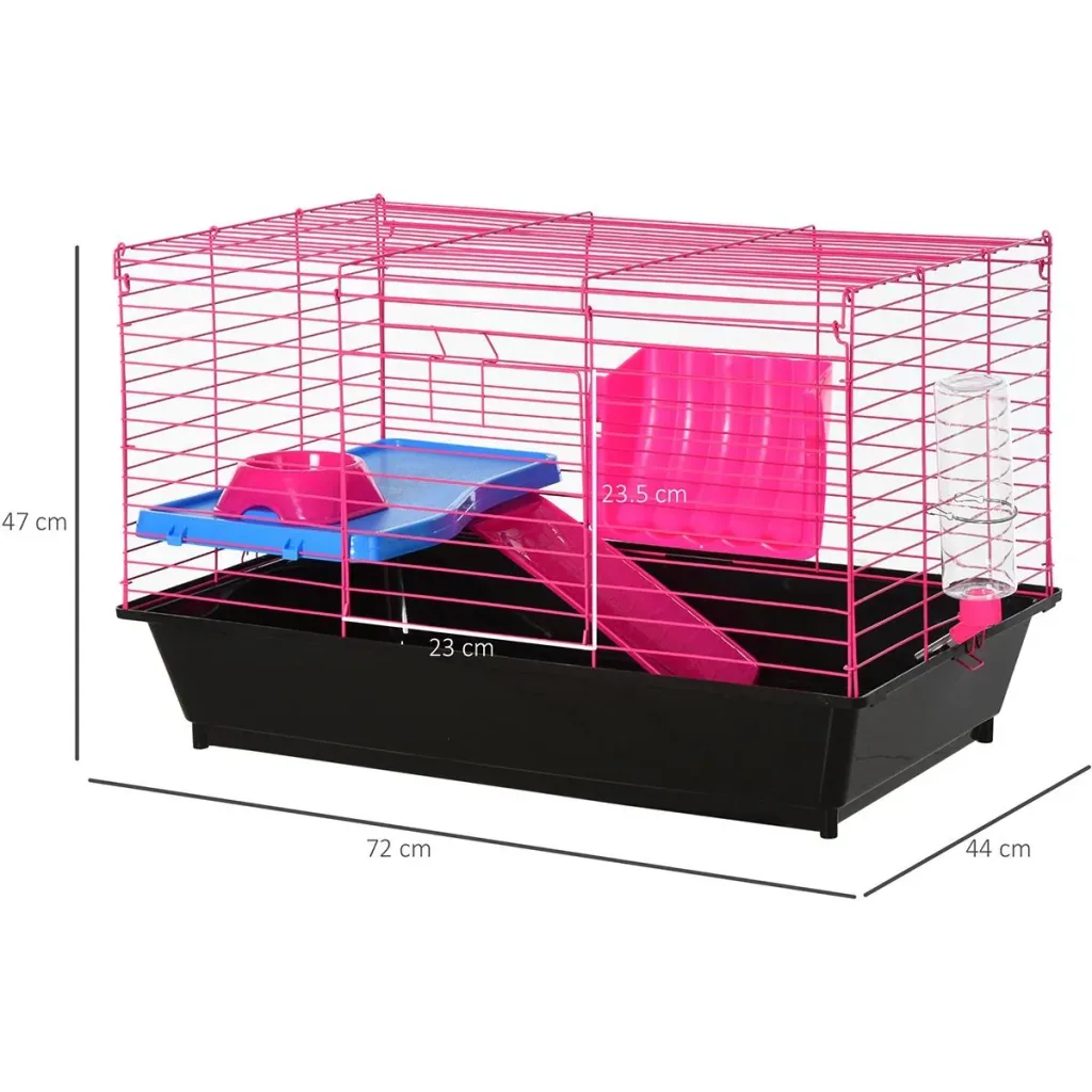Small animal cage with accessories blue/pink